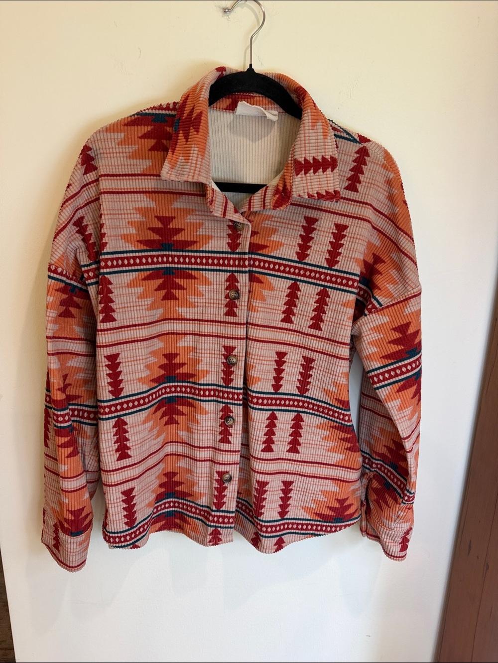 Savanna Jane Ribbed Aztec/Southwest Print Shacket, M